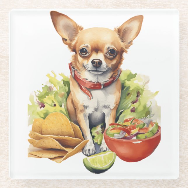 Posavasos De Vidrio Cute Taco Chihuahua Pop Art  (Anverso)