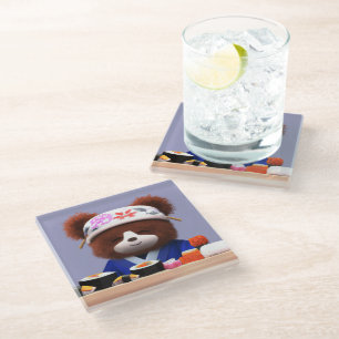 Posavasos De Vidrio Cute Teddy Bear Sushi Chef