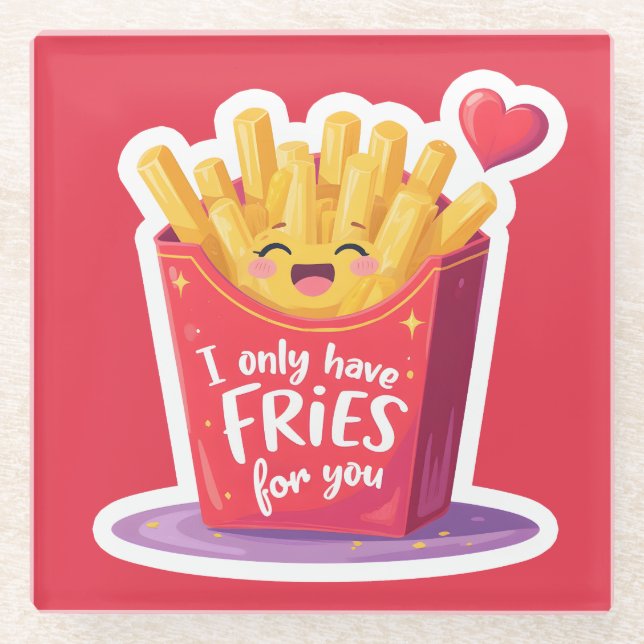 Posavasos De Vidrio Cute Valentine French Fries Pun (Anverso)