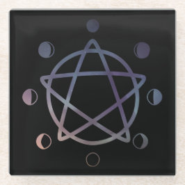 Posavasos De Vidrio Cute Wicca Pentagram y Moon Phases Glass Coaster