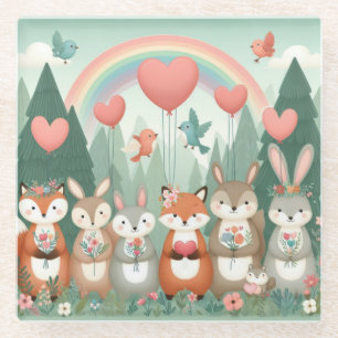Posavasos De Vidrio Cute Woodland Creature rainbow valentine
