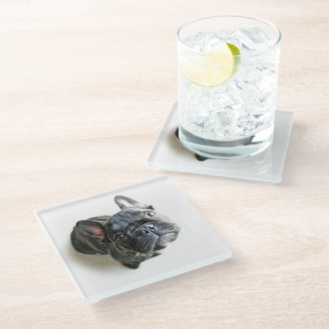 Posavasos De Vidrio Cutest Baby Animals | French Bulldog Look Up (Angular)