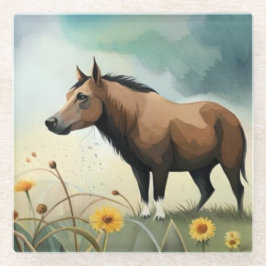 Posavasos De Vidrio Cuto pony marrón en el campo floral