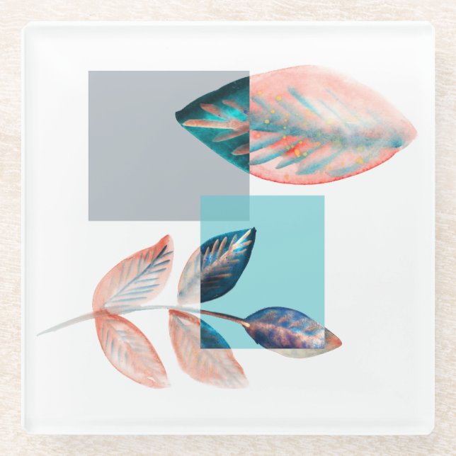 Posavasos De Vidrio Cyan Red Leaf (Anverso)