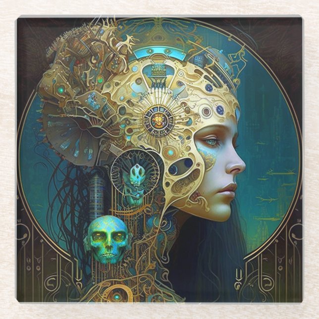 Posavasos De Vidrio Cyborg Woman Fantasy Monstruo de cristal de arte S (Anverso)