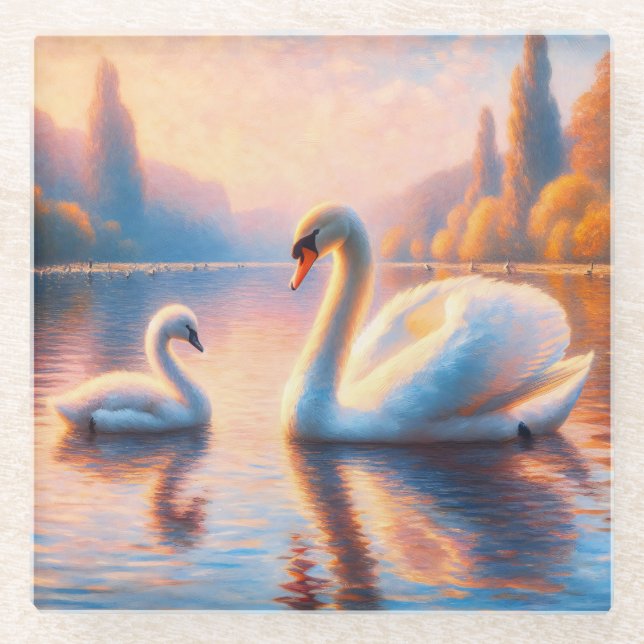 Posavasos De Vidrio Cygnet y Swan (Anverso)