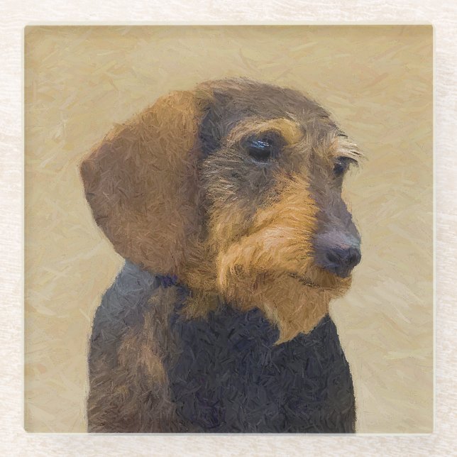 Posavasos De Vidrio Dachshund (Cabezal alambrada) Pintura original de  (Anverso)