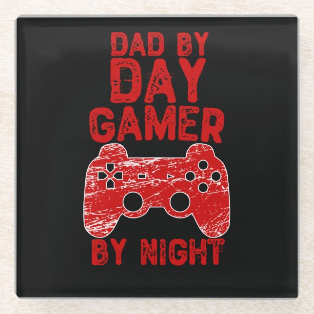 Posavasos De Vidrio Dad By Day Gamer By Night - Videojuegos (Anverso)