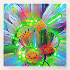 Posavasos De Vidrio Daisies abstractos neones con colores vivos