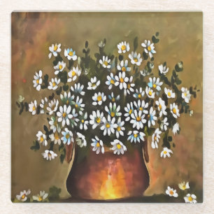 Posavasos De Vidrio Daisies En Una Base De Cobre