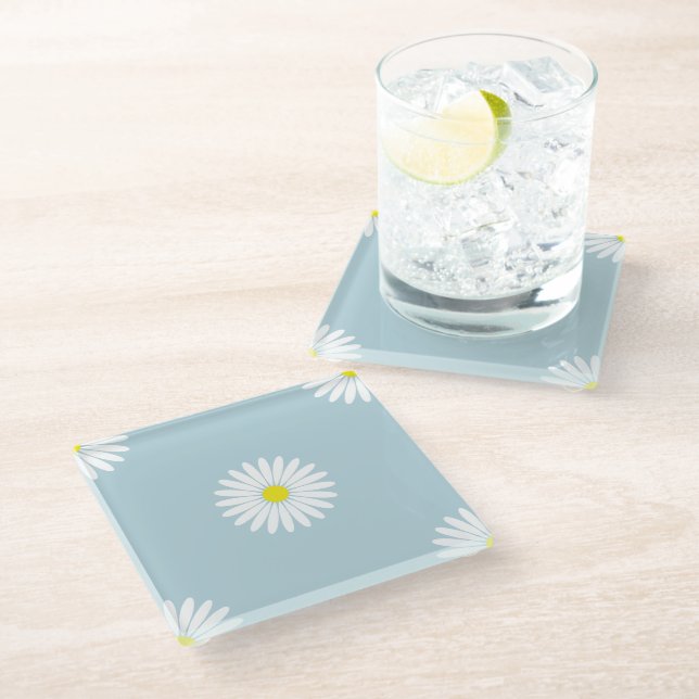 Posavasos De Vidrio Daisies Modelo Lg ilustrativo en azul pálido (Angular)