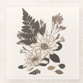 Posavasos De Vidrio Daisies y hojas - transparentes en crema.