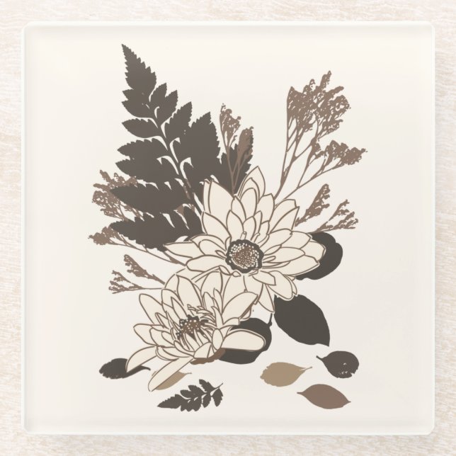 Posavasos De Vidrio Daisies y hojas - transparentes en crema. (Anverso)