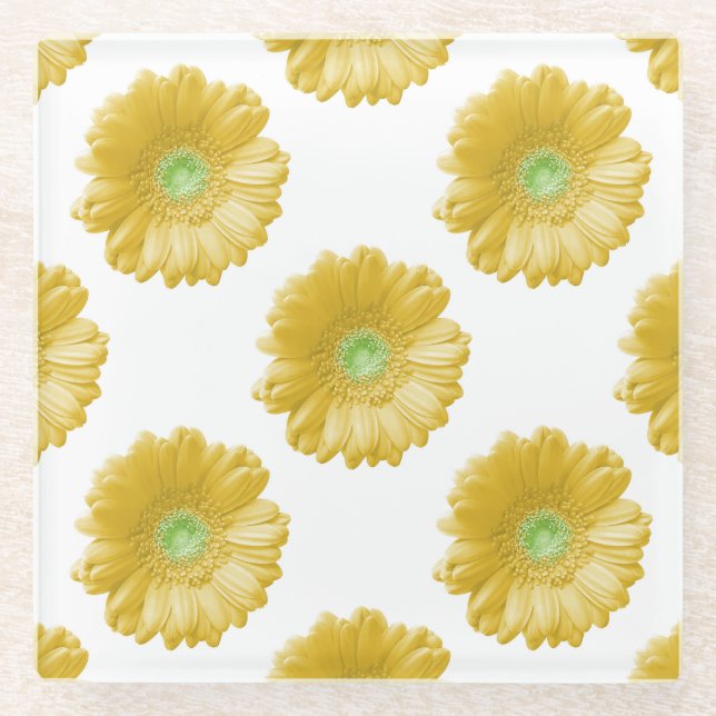 Posavasos De Vidrio Daisy gerbera amarilla (Anverso)