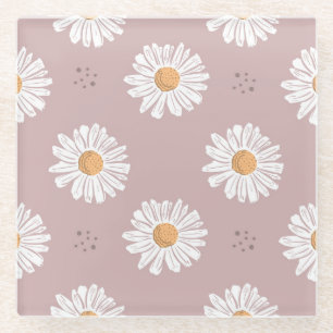 Posavasos De Vidrio Daisy Rosa: Patrón de repetición floral.