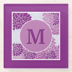 Posavasos De Vidrio Dalia floral monograma Deep Purple