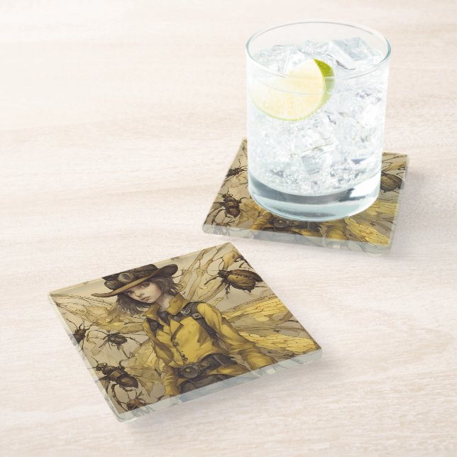 Posavasos De Vidrio Dama de los insectos de Steampunk (Angular)