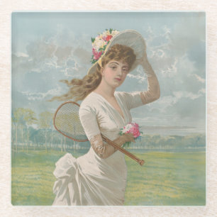 Posavasos De Vidrio Dama de tenis victoriana con sombrero floreado ant