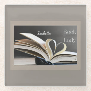 Posavasos De Vidrio Dama del Libro, Regalo Personalizado de Lectura co