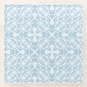 Posavasos De Vidrio Damasco azul claro