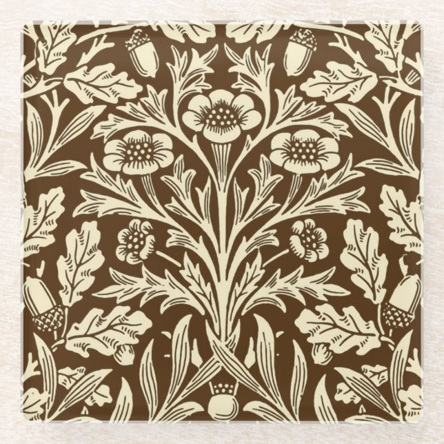 Posavasos De Vidrio Damasco floral de estilo Art Nouveau, marrón oscur (Anverso)