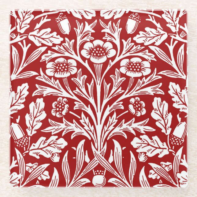 Posavasos De Vidrio Damasco floral de Nouveau del arte, rojo oscuro y (Anverso)
