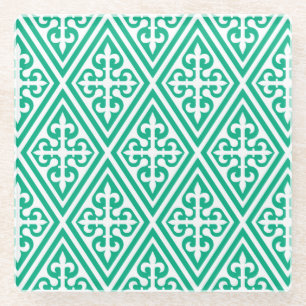Posavasos De Vidrio Damasco medieval cruzado - Turquesa y blanco