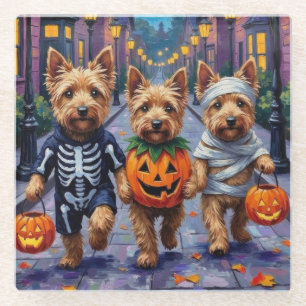 Posavasos De Vidrio Dandie Dinmont Terrier Pidiendo Dulces en Hallowee