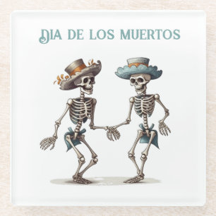 Posavasos De Vidrio Danza Eterna Dia de los Muertos Calaveras