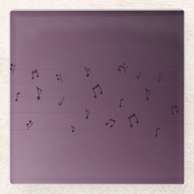 Posavasos De Vidrio Dark Ombre Musical Notes Glass Coaster (Anverso)