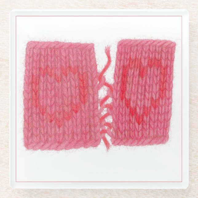 Posavasos de vidrio de DOS CORAZONES TEJIDOS (Anverso)