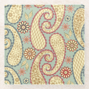 Posavasos De Vidrio De estilo rústico, paisley vintage.
