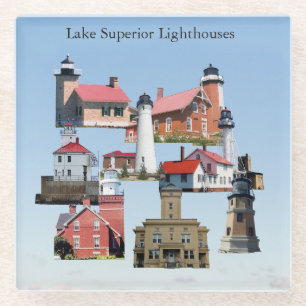 Posavasos de vidrio de faros del lago Superior