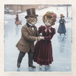 Posavasos de vidrio de gatos patinando victorianos