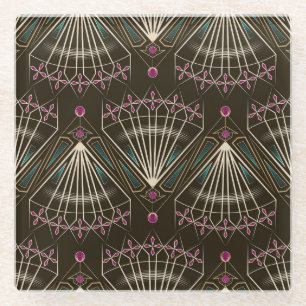 Posavasos De Vidrio Decoción de arte antiguo, patrón geométrico