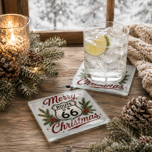 Posavasos De Vidrio Decoración Clásica de Bebida Navideña Ruta 66