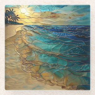 Posavasos De Vidrio Decoración de arte costero de olas del océano