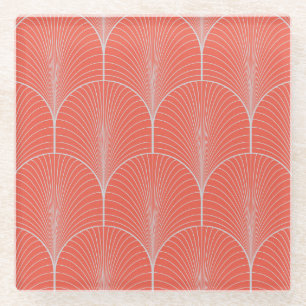 Posavasos De Vidrio Decoración de arte rojo-gris, tapicería vintage.