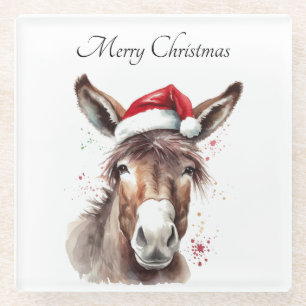 Posavasos De Vidrio Decoración de bar para Navidad con burro rústico