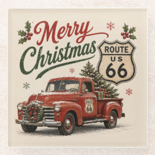 Posavasos De Vidrio Decoración de bebida navideña retro ruta 66