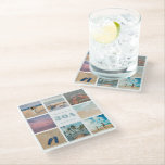 Posavasos De Vidrio Decoración de la Casa de la Playa de Ocho Fotograf<br><div class="desc">Ocho fotografías cuadradas de tus escenas favoritas de la playa brillan en estas personalizados de bebidas y texto de personalizado circundante para mostrar de forma destacada el nombre personalizado de tu alquiler de vacaciones en la playa, junto con una dirección, ubicación general o nombre de los propietarios. Sumérjase a la...</div>