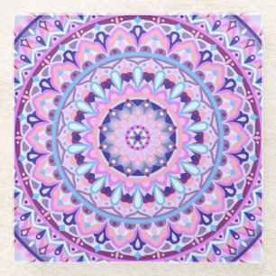 Posavasos De Vidrio Decoración de mesa boho Mandala Púrpura Patrón geo