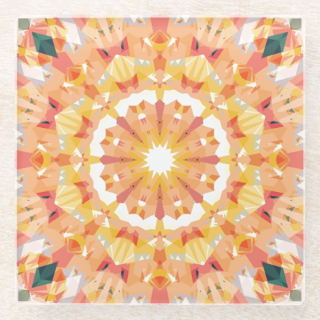 Posavasos De Vidrio Decoración ecléctica de estrella verde rosa amaril (Anverso)