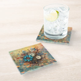 Posavasos De Vidrio Decoración Floral Steampunk