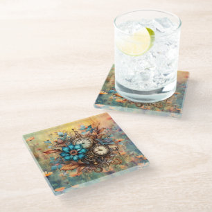 Posavasos De Vidrio Decoración Floral Steampunk