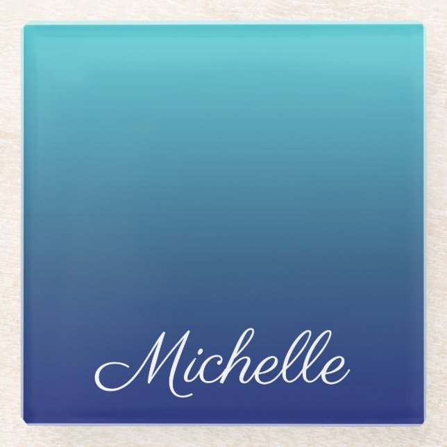 Posavasos De Vidrio Degradado sombrío azul personalizado (Anverso)