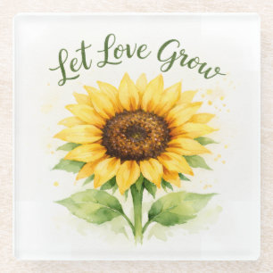 Posavasos De Vidrio Deja que el amor crezca – Girasol de acuarela