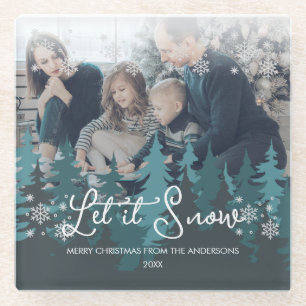 Posavasos De Vidrio Dejar Que La Nieve   Foto de Navidades de árbol de