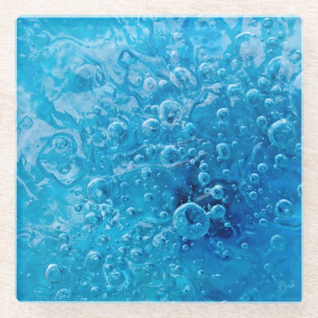 Posavasos De Vidrio Del océano burbujas azules abstractas debajo - (Anverso)