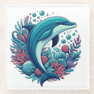 Posavasos De Vidrio Delfín cutáneo, costero/náutico